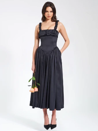 Babetique Noreen Satin Corset Maxi Sundress #6 Black thumbnail