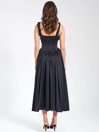 Babetique Style #Noreen Satin Corset Maxi Sundress #7 Black thumbnail