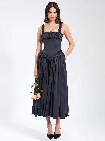 Babetique Noreen Satin Corset Maxi Sundress #3 Black thumbnail