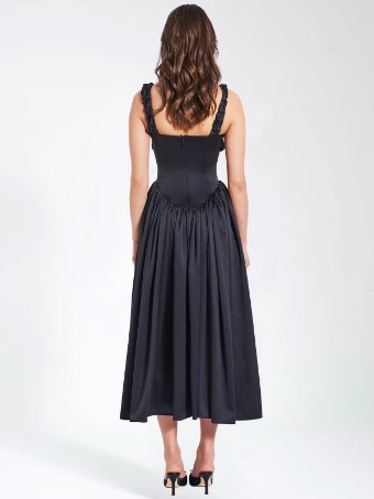 Babetique Style #Noreen Satin Corset Maxi Sundress #1 Black thumbnail