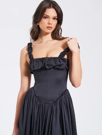 Babetique Style #Noreen Satin Corset Maxi Sundress #2 default Black thumbnail