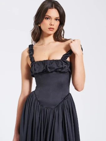 Babetique Style #Noreen Satin Corset Maxi Sundress #5 Black thumbnail