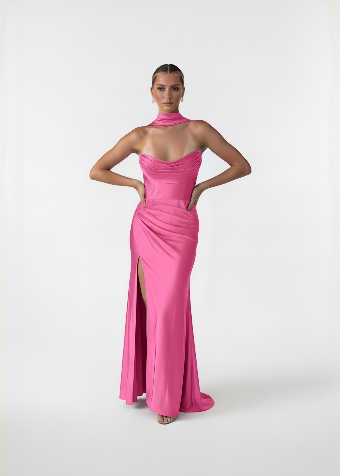 All The Rage Exclusives FD1220 Exquisite Halter Prom Column with Slit #5 Hot Pink thumbnail