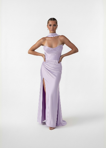 All The Rage Exclusives FD1220 Exquisite Halter Prom Column with Slit #4 Lavender thumbnail