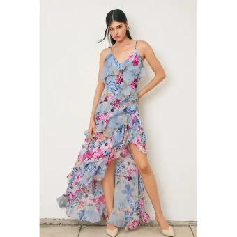 Garden Promenade Ruffle Dress #0 default Blue Print thumbnail