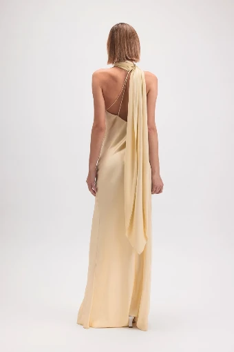 Asymmetric Halter Drape Scarf Slit Maxi #1 default Yellow thumbnail