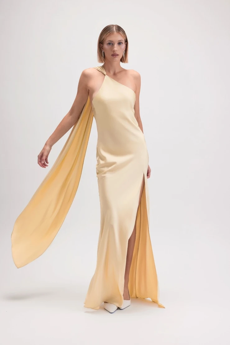 Asymmetric Halter Drape Scarf Slit Maxi Default Thumbnail Image