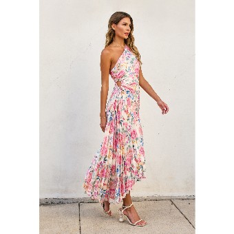 Olympia Asymmetrical Pleated Maxi #1 White/Multi thumbnail