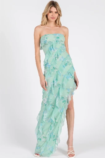 Power Mesh Ruffle Maxi Dress #1 Sage thumbnail