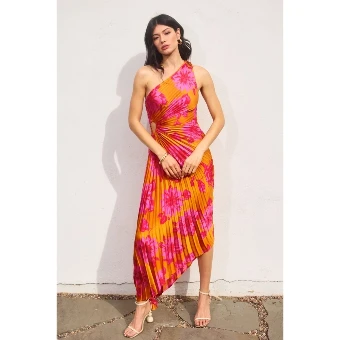 About A Girl Asymmetrical Pleated Maxi Dress #0 default Mango thumbnail