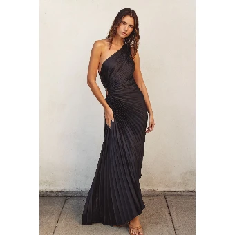 About A Girl Asymmetrical Pleated Maxi Dress #1 Black thumbnail