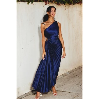 About A Girl Asymmetrical Pleated Maxi Dress #0 default Navy thumbnail
