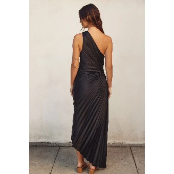About A Girl Asymmetrical Pleated Maxi Dress #2 Black thumbnail
