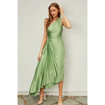 About A Girl Asymmetrical Pleated Maxi Dress #0 default Sage Green thumbnail