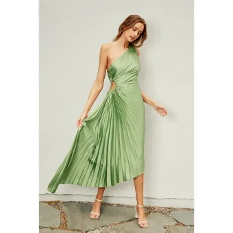 About A Girl Asymmetrical Pleated Maxi Dress #1 Sage Green thumbnail