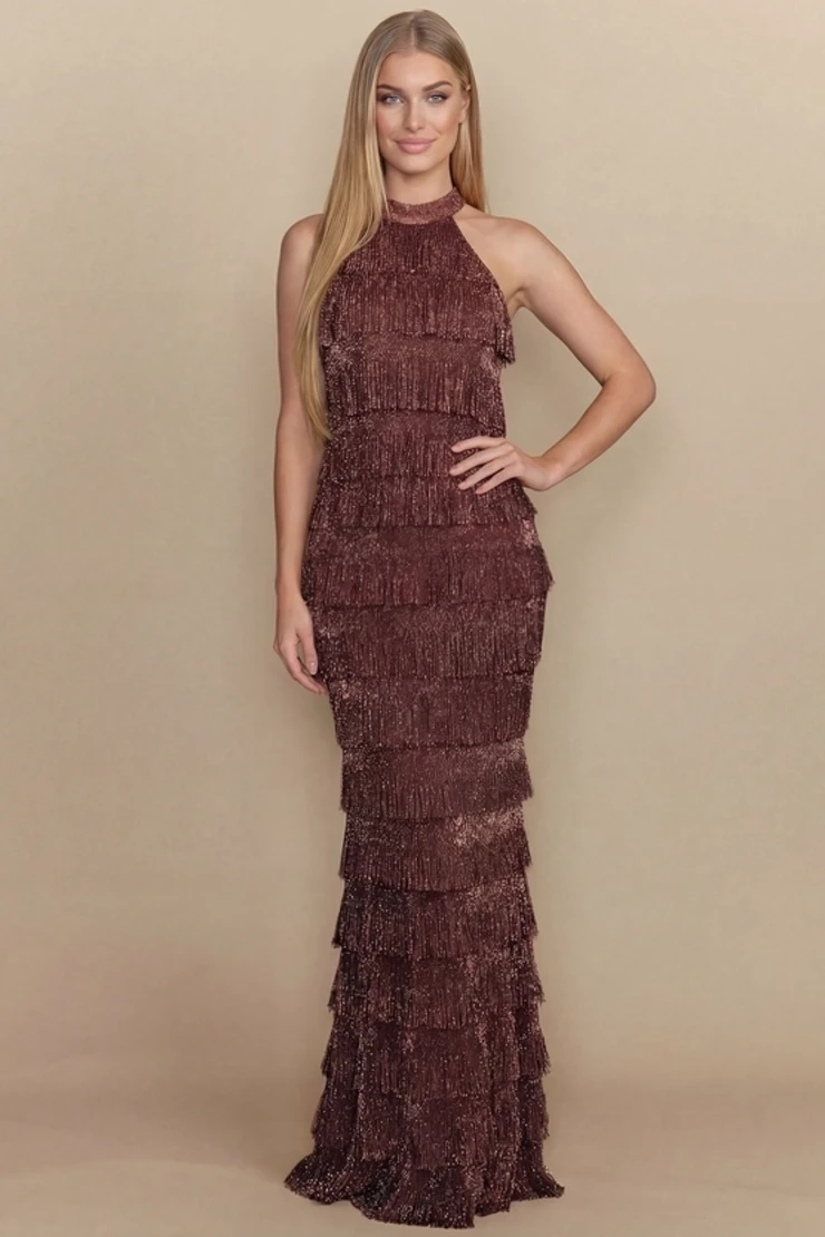 Riviera Ruffled Bronze Dress Default Thumbnail Image