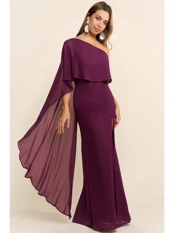 Seraphina Cape Sleeve Dress #6 Plum thumbnail