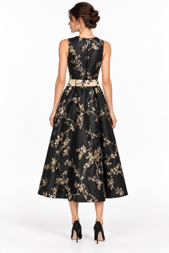 Fit & Flare Jacquard Midi Dress #5 Black/Taupe thumbnail